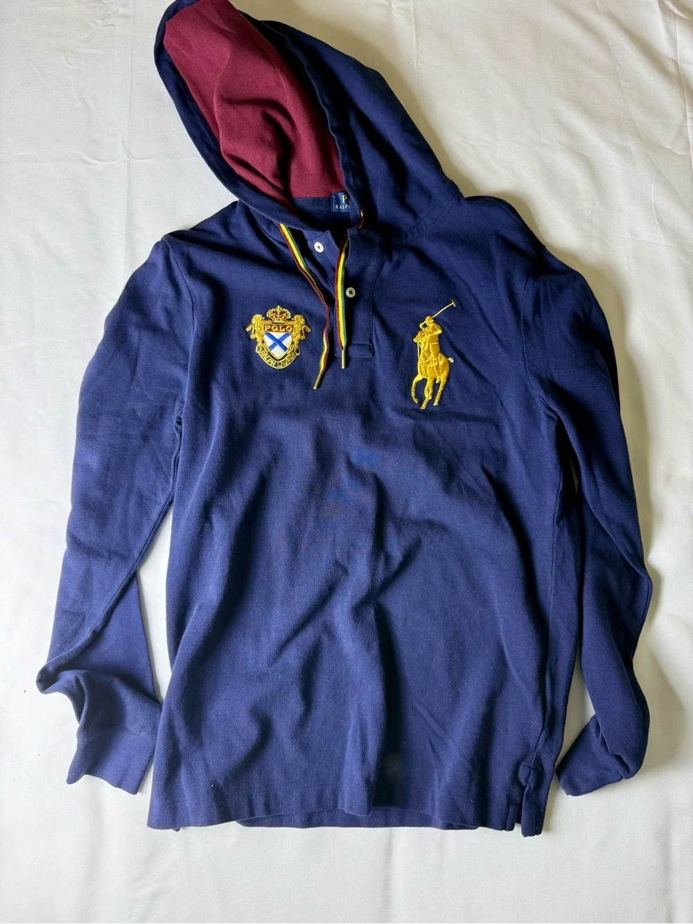 Polo by Ralph Lauren Navy Hooded Long-Sleeve Polo with Yellow Crest - NEW